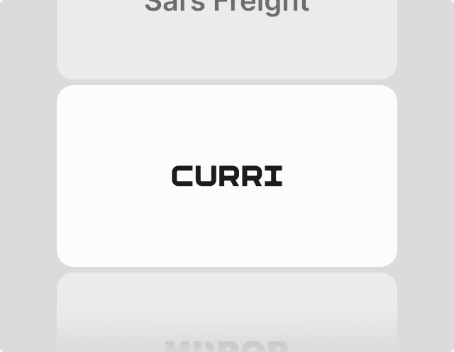 Curri carrier selector showing a preferred carrier booked alongside the Curri network from a single last-mile delivery dispatch screen