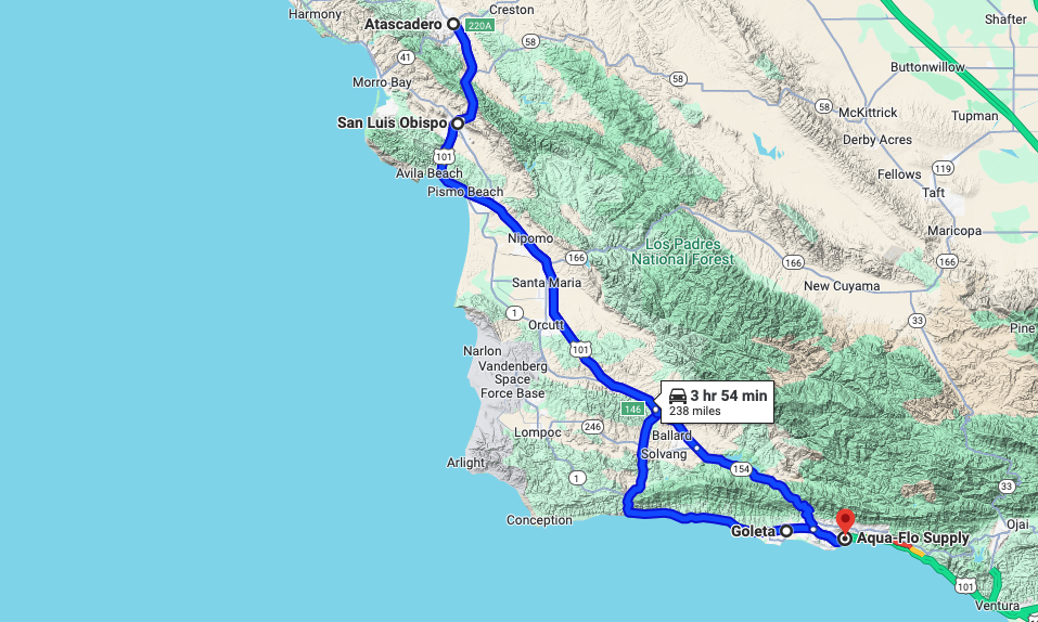 Map of a daily route for Aqua Flo Supply